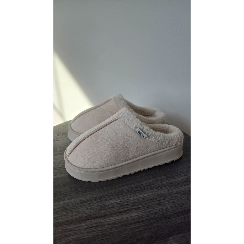 Women's Cozy Faux Suede Fleece Lined House Slippers Beige Size 38-39